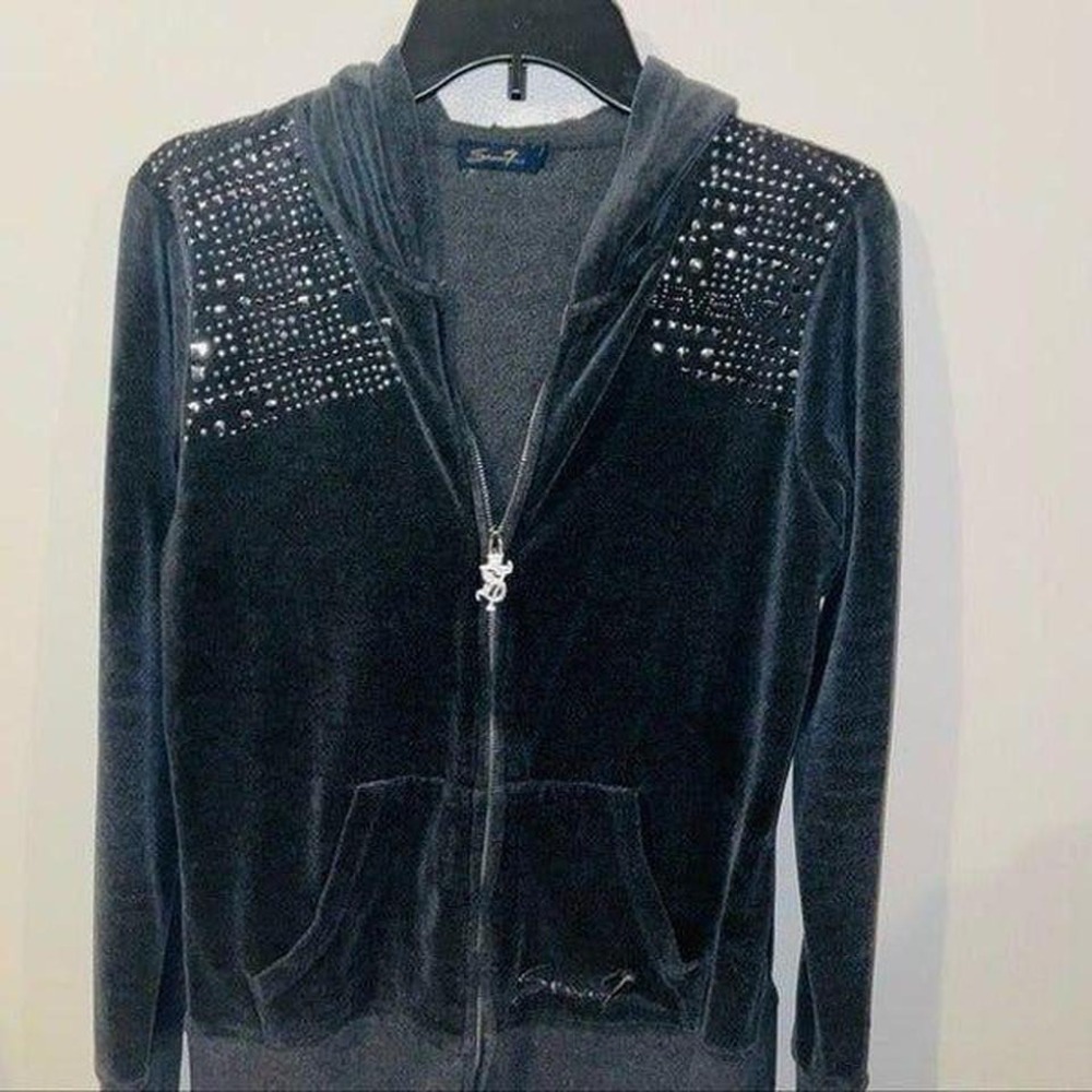 Charcoal Gray Velour Zip-up Jacket w/hood Size L